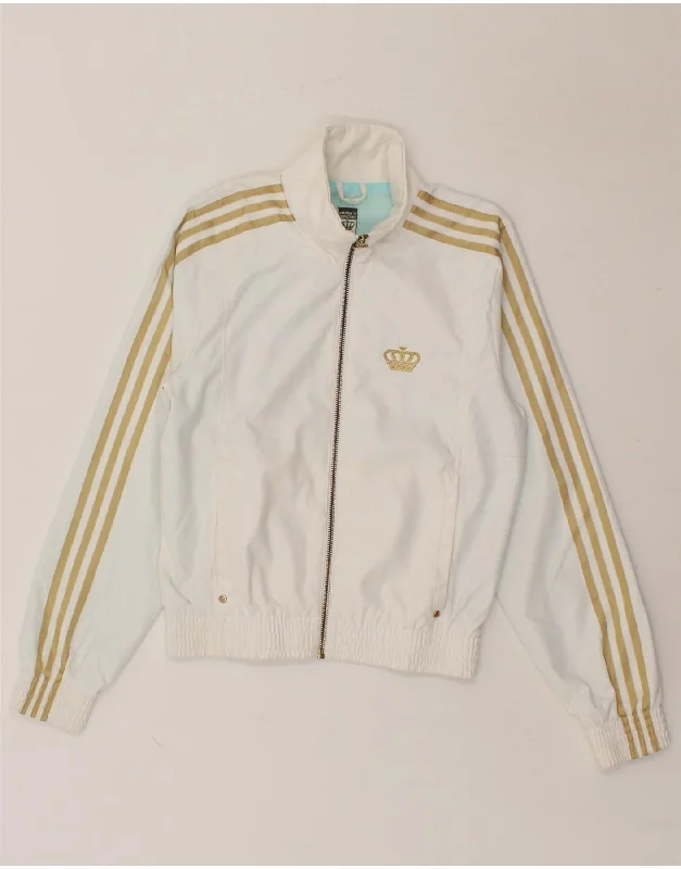 ADIDAS Womens Crop Tracksuit Top Jacket EU 36 Small White Polyester Belted Jacket Elasticated Jacket Padded Jacket