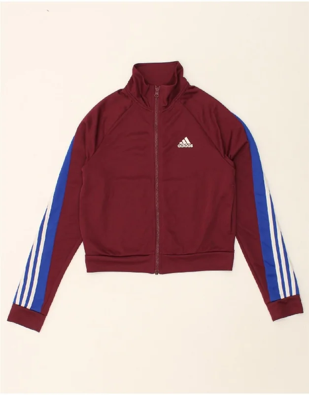 ADIDAS Womens Crop Tracksuit Top Jacket UK 8/10 Small Maroon Colourblock Tailored Jacket Straight Jacket A-Line Jacket