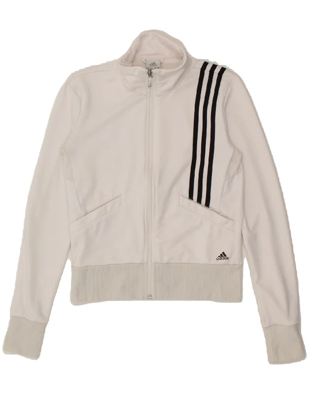 ADIDAS Womens Crop Tracksuit Top Jacket UK 8 Small White Polyester Cotton Fabric Linen Fabric Terry Fabric