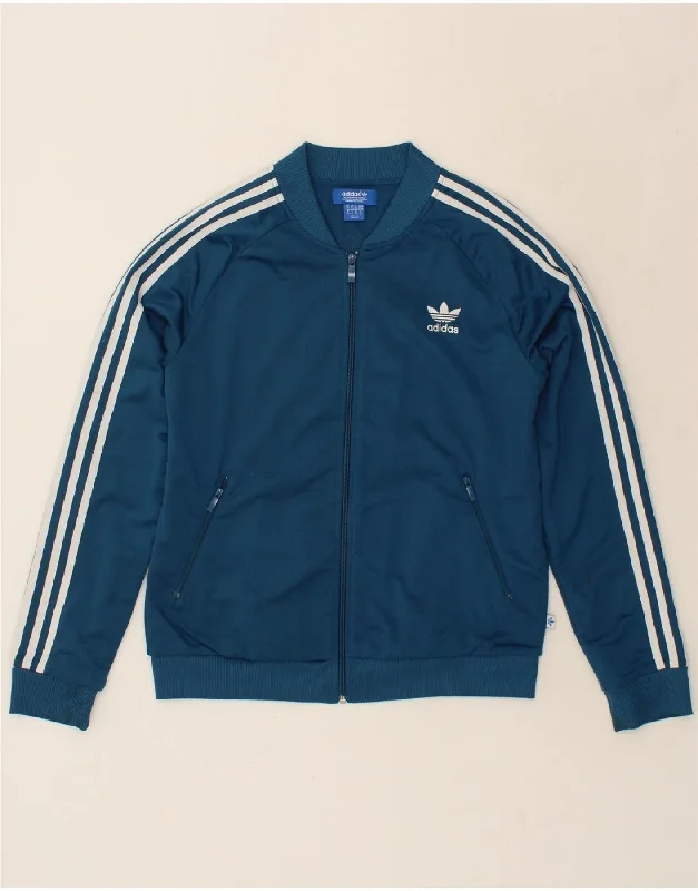 ADIDAS Womens Graphic Tracksuit Top Jacket UK 14 Medium Navy Blue Mesh Jacket Canvas Jacket Denim Jacket