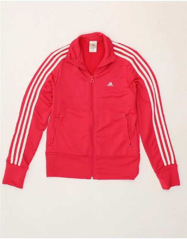 ADIDAS Womens Tracksuit Top Jacket UK 12 Medium Pink Polyester Notch Collar Peter Pan Collar Cowl Neck