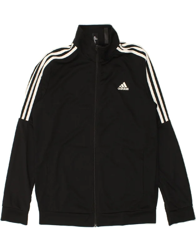 ADIDAS Womens Tracksuit Top Jacket UK 16/18 Large Black Polyester A-Line Jacket Boat Neck Shawl Collar