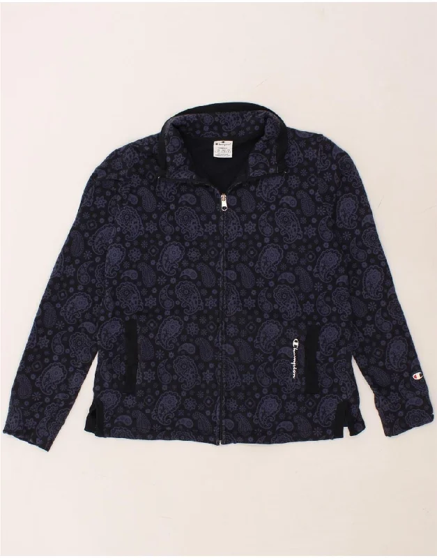 CHAMPION Womens Tracksuit Top Jacket UK 10 Small Navy Blue Paisley Cotton Fitted Jacket Loose Jacket Oversized Jacket