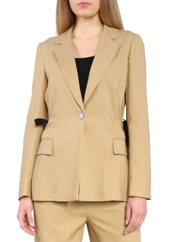 Cipro Tie Blazer Jacket In Natural Welt Pockets Slit Pockets Flap Pockets