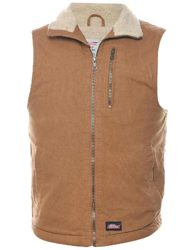 Dickies Brown Sleeveless Workwear Jacket - S Boat Neck Shawl Collar Notched Collar