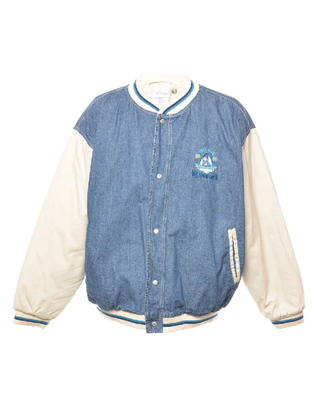 Disney Denim Light Wash Team Jacket - XL Oversized Jacket Tailored Jacket Straight Jacket