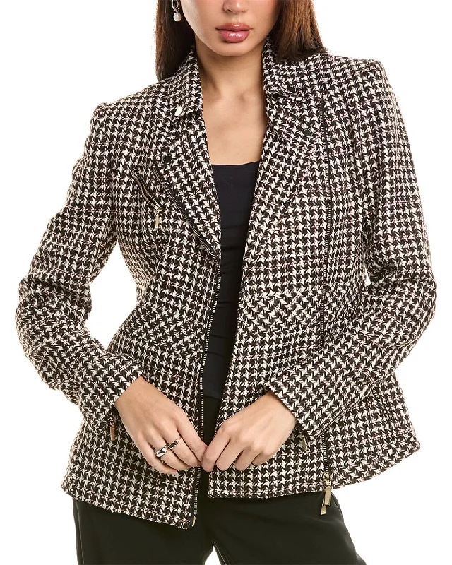 Elie Tahari Moto Jacket Front Pockets Side Pockets Patch Pockets