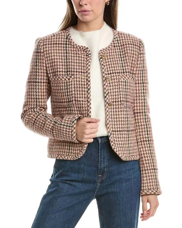 Emilia Knot Button Jacket In Rose And Cream Welt Pockets Slit Pockets Flap Pockets