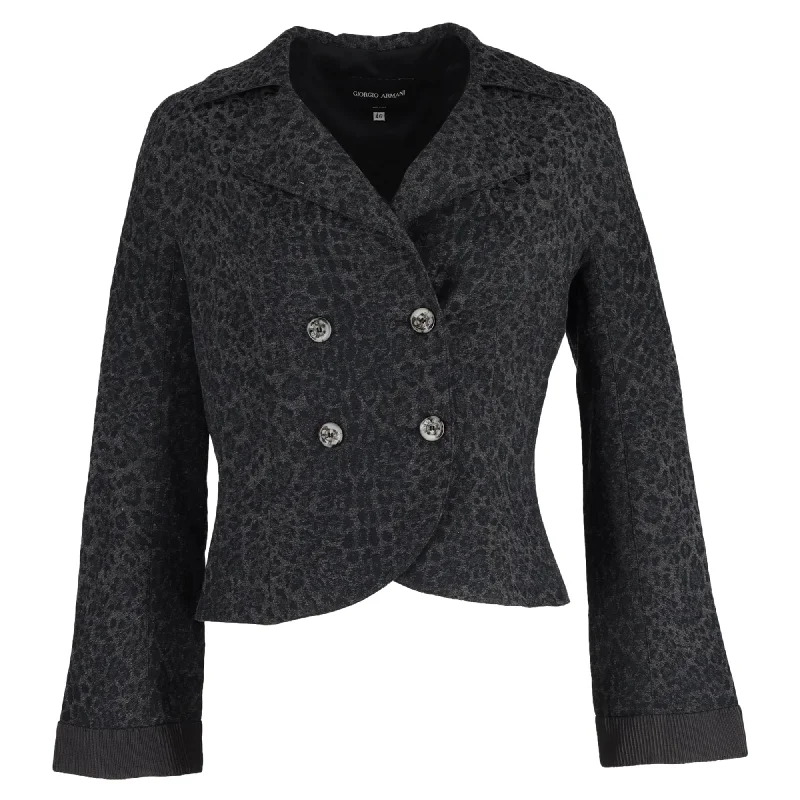 Giorgio Armani Animal Print Double-Breasted Jacket in Grey Wool Wool Jacket Cashmere Jacket Tweed Jacket