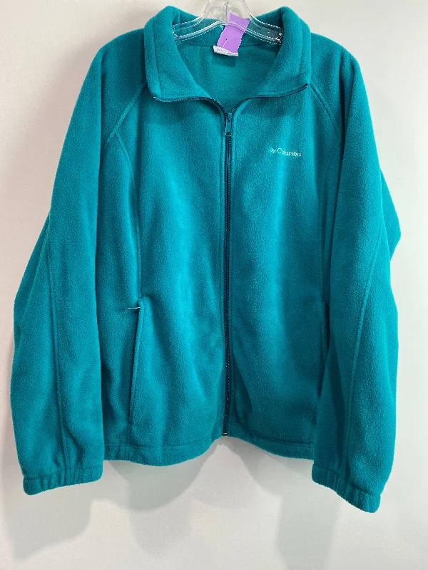 Green Jacket Fleece Columbia, Size 2x Front Pockets Side Pockets Patch Pockets