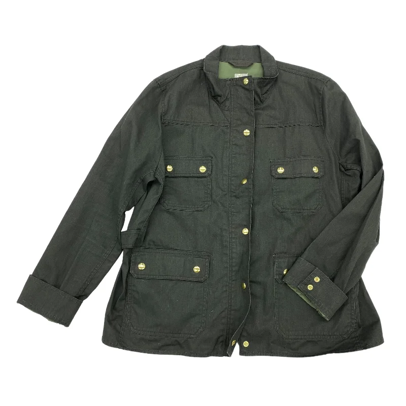 GREEN JACKET UTILITY by J. CREW Size:2X Cotton Fabric Linen Fabric Terry Fabric