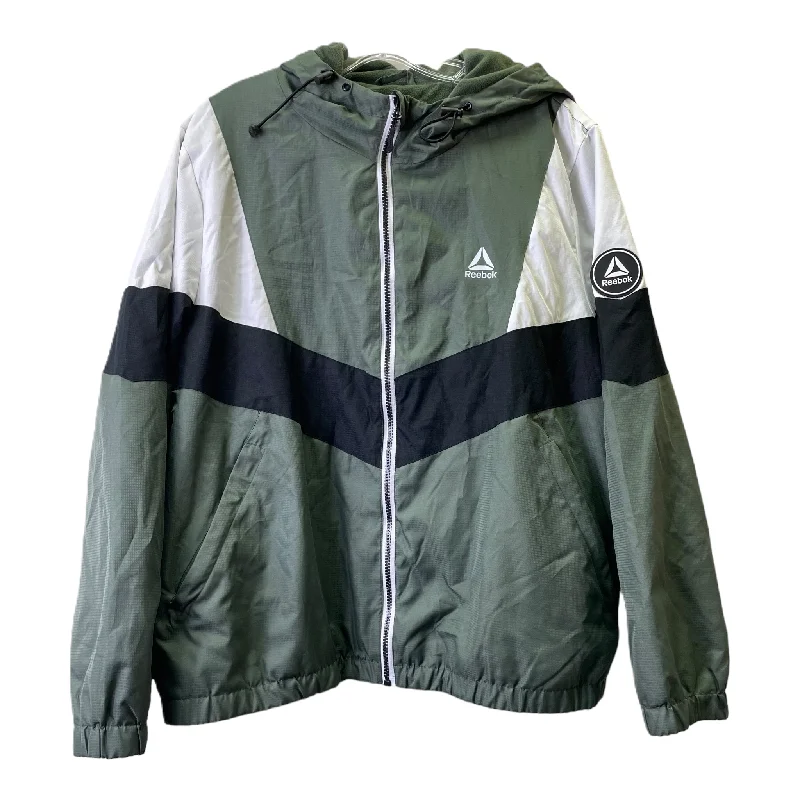 Green Jacket Windbreaker By Reebok, Size: 1x One-Shoulder Jacket Off-the-Shoulder Jacket Asymmetrical Jacket