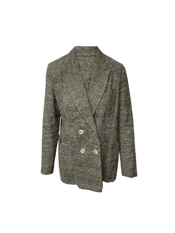 Isabel Marant Kelis Double-breasted Donegal Jacket In Grey Silk Denim Jacket Leather Jacket Suede Jacket