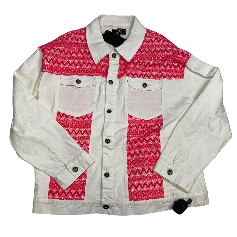 Jacket Denim By Lucky And Blessed In Pink & White, Size: 2x Boat Neck Shawl Collar Notched Collar