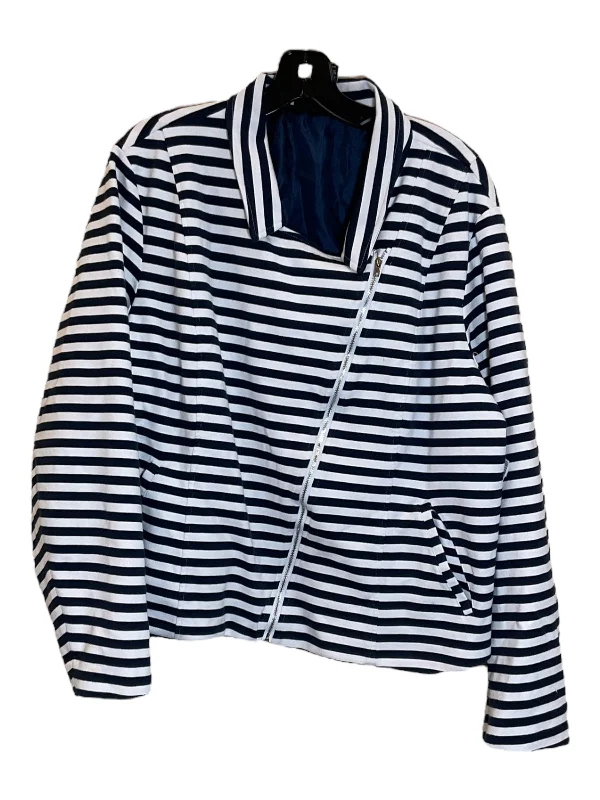 Jacket Other By Lane Bryant In Blue & White, Size: 4x Satin Jacket Silk Jacket Chiffon Jacket