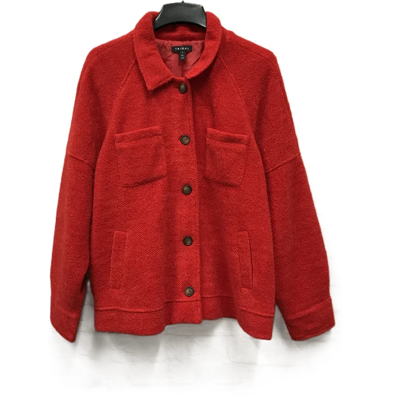 Jacket Other By Tribal In Red, Size: 1x Knit Fabric Woven Fabric Fleece Fabric