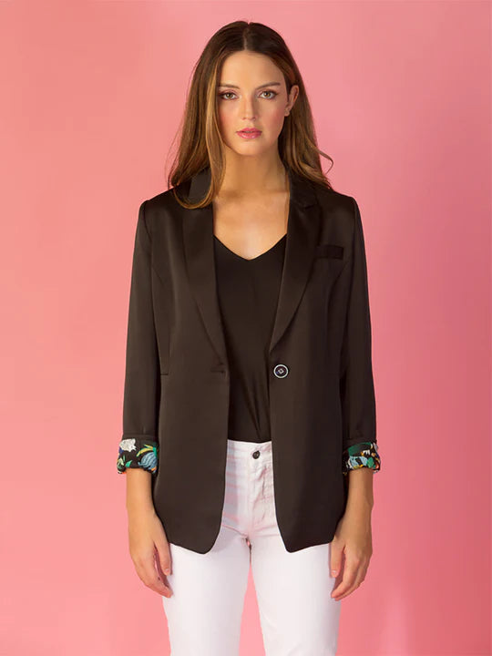 JESSIE LIU Acetate Jacket - Black/Multi Jacket Snapped Jacket Toggled Jacket Drawstring Jacket