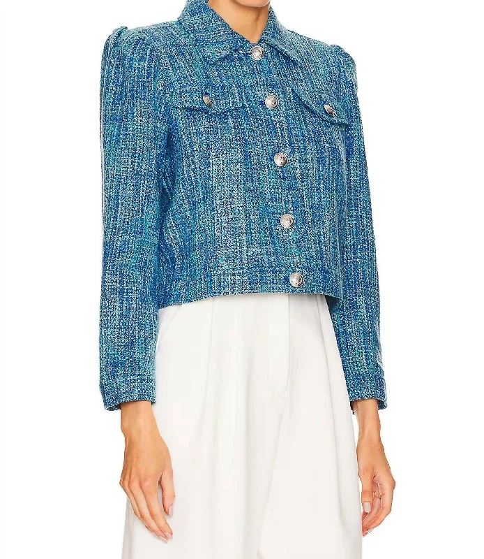 Kasey Bracelet Sleeve Jacket In Caribbean Blue Jacket Blazer Coat