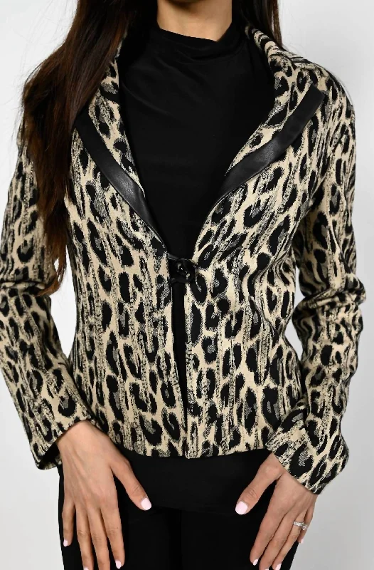 Leopard Metallic Jacquard Jacket In Beige/black Fitted Jacket Loose Jacket Oversized Jacket