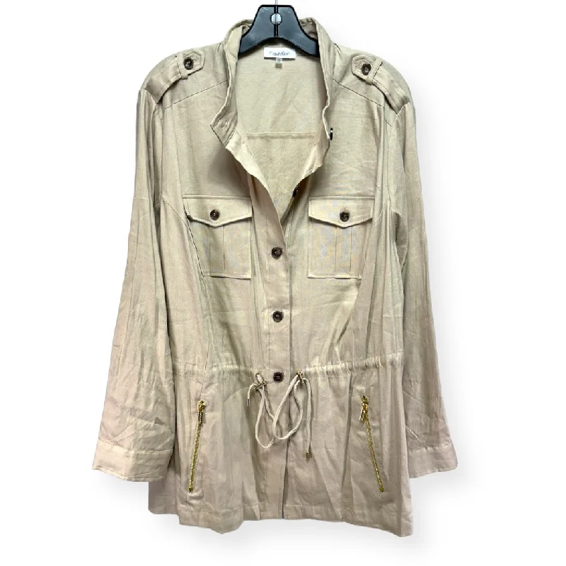 Linen Jacket Other By Calvin Klein In Tan, Size: 2x One-Shoulder Jacket Off-the-Shoulder Jacket Asymmetrical Jacket