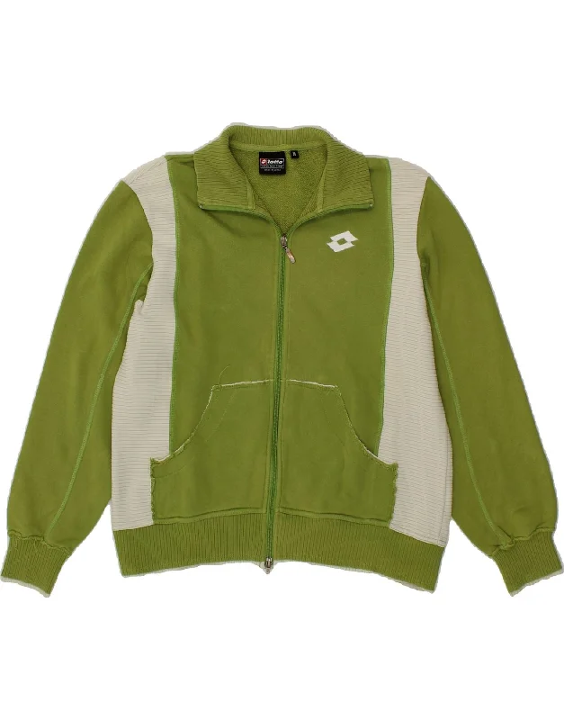 LOTTO Womens Tracksuit Top Jacket UK 14 Medium Green Colourblock Cotton Hoodie Zip-Up Jacket Button-Up Jacket