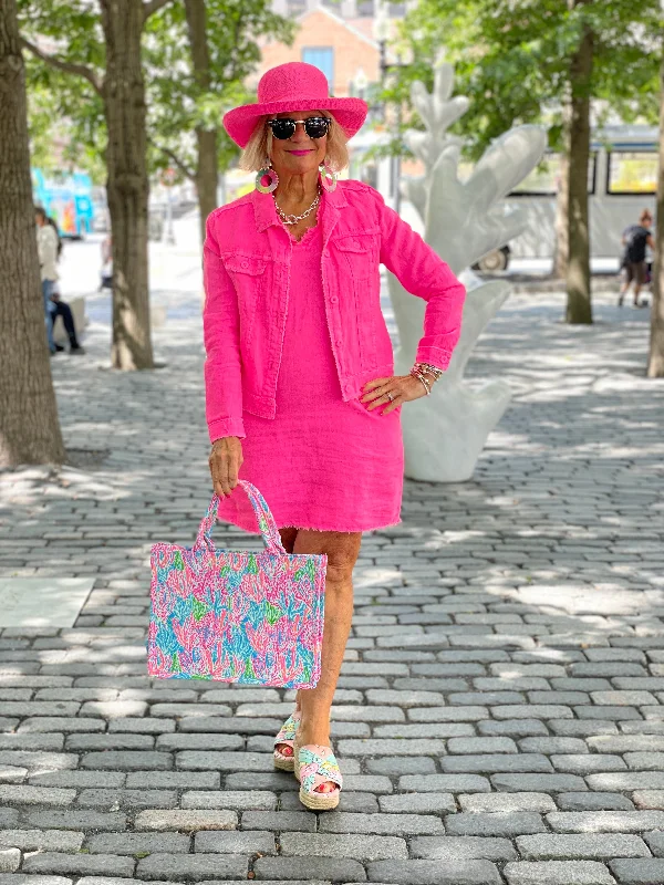 LULU-B HOT PINK LINEN JACKET Anorak Shell Jacket Lightweight Jacket