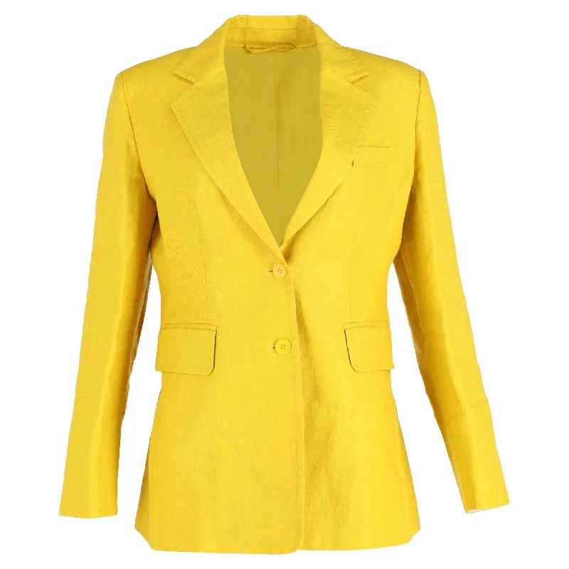 Max Mara Darsena Single-Breasted Jacket in Yellow Linen Collared Jacket Crew Neck Jacket Turtle Neck Jacket