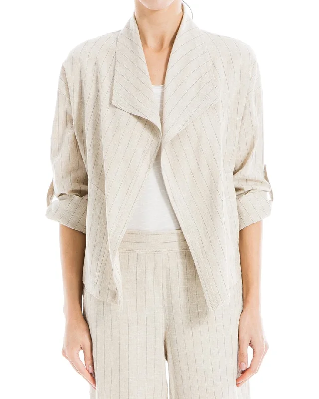 Max Studio Drape Front Linen-Blend Jacket Belted Jacket Elasticated Jacket Padded Jacket