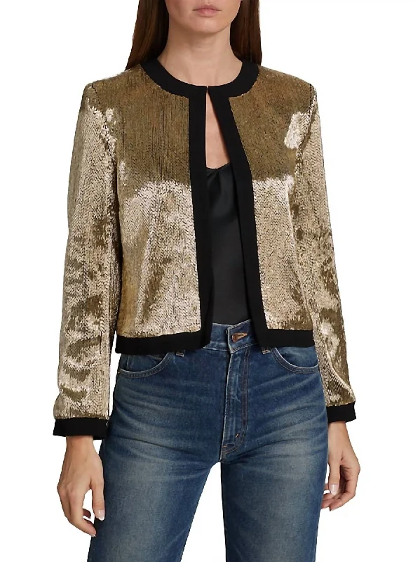 Minou Beaded Jacket In Gold W/ Black Herringbone Jacket Houndstooth Jacket Plaid Jacket