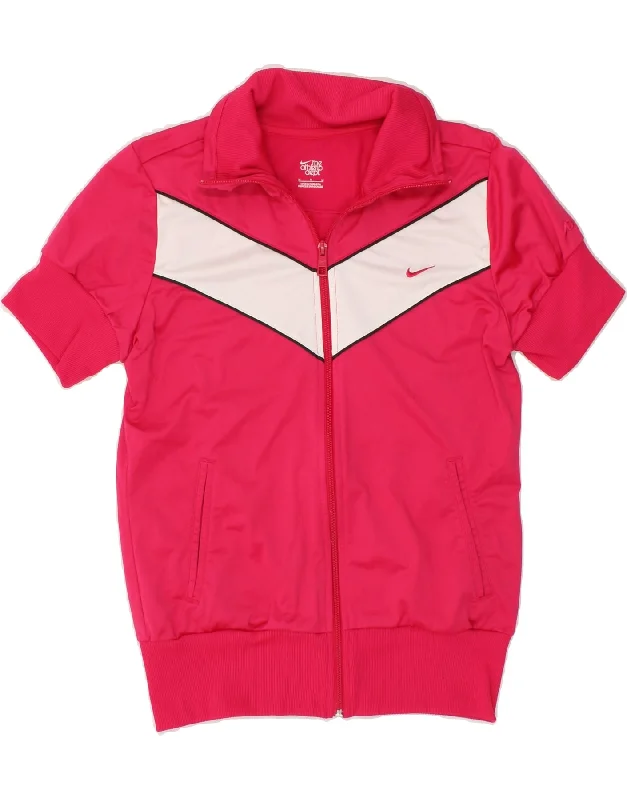 NIKE Womens Short Sleeve Tracksuit Top Jacket UK 14 Medium Pink Insulated Jacket Fitted Jacket Loose Jacket