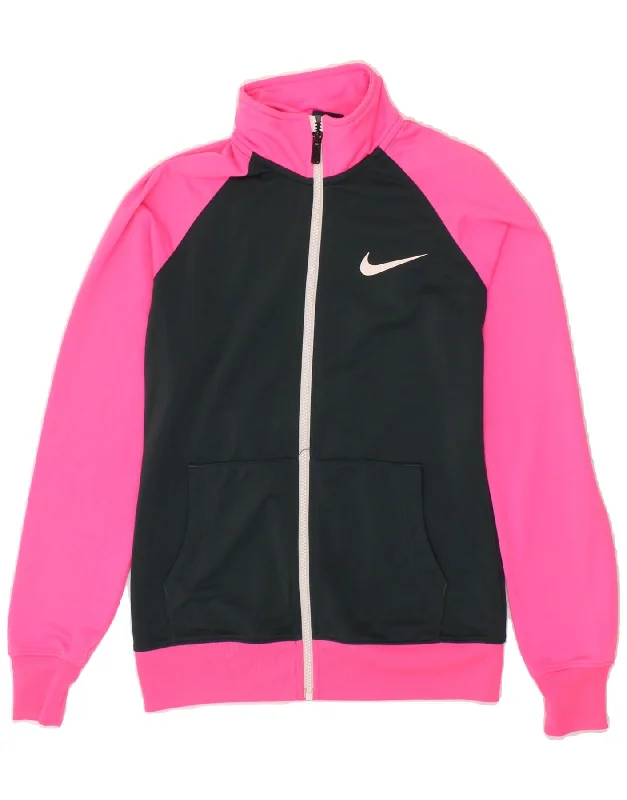 NIKE Womens Tracksuit Top Jacket UK 10 Small Pink Colourblock Polyester Tiered Jacket Buttoned Jacket Zippered Jacket