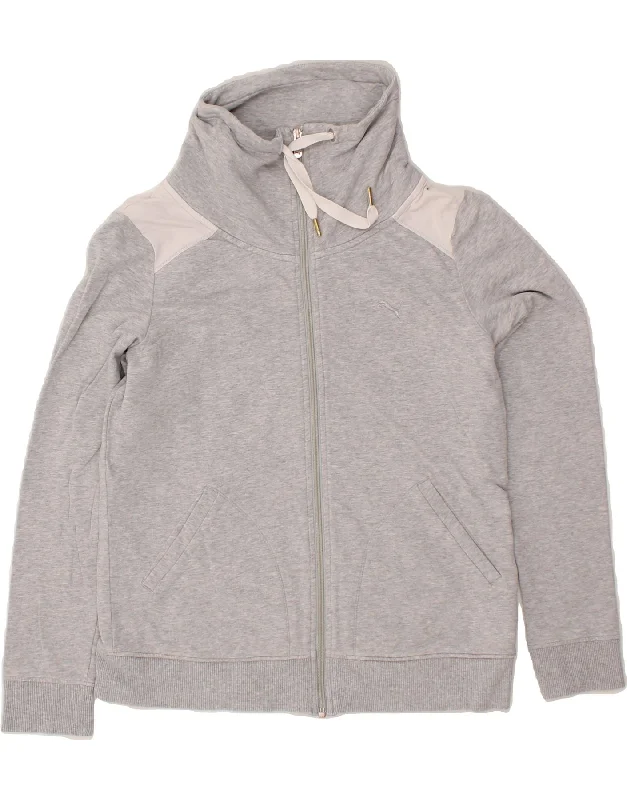 PUMA Womens Tracksuit Top Jacket UK 16 Large  Grey Colourblock Cotton Ribbed Jacket Pleated Jacket Ruffled Jacket