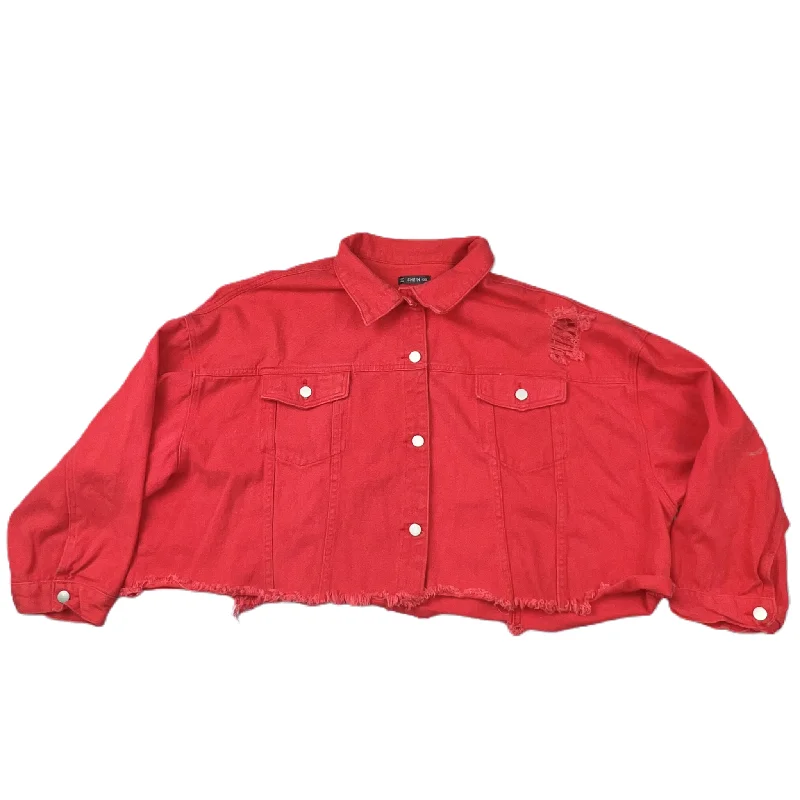 Red Denim Jacket Denim By Shein, Size: 4x Herringbone Jacket Checkered Jacket Solid Jacket