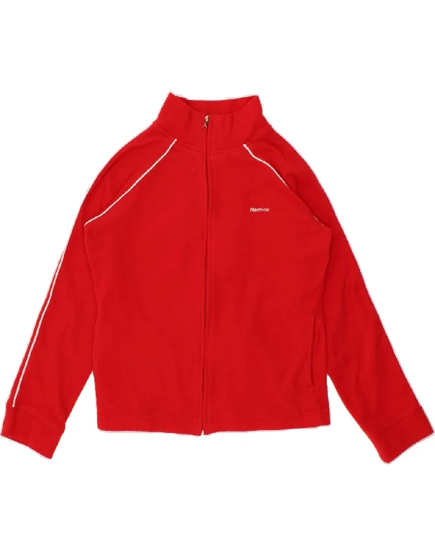 REEBOK Womens Tracksuit Top Jacket UK 14 Medium Red Knit Fabric Woven Fabric Fleece Fabric