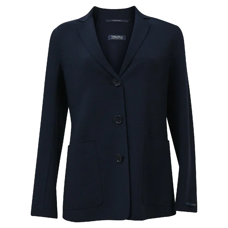 'S Max Mara Single-Breasted Cucito Amano Jacket in Navy Blue Wool Herringbone Jacket Houndstooth Jacket Plaid Jacket