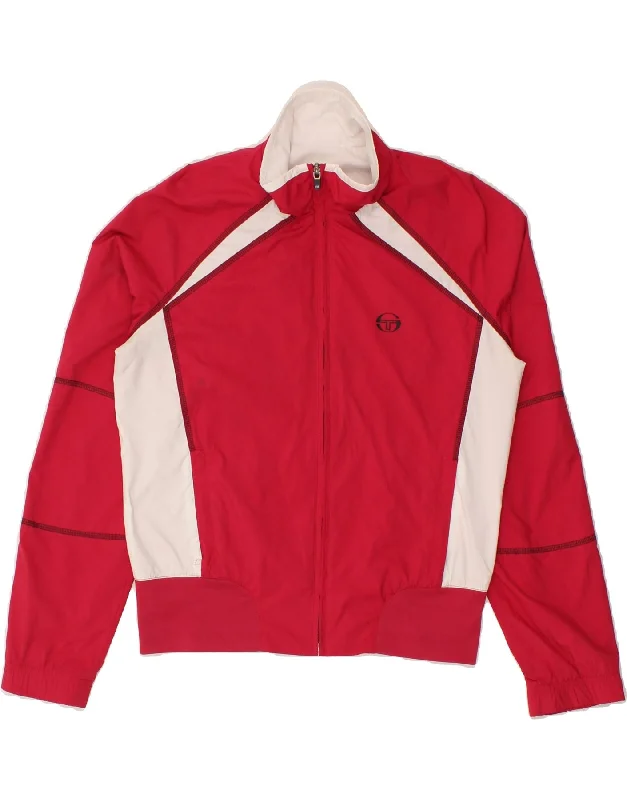 SERGIO TACCHINI Womens Tracksuit Top Jacket IT 44 Medium Red Colourblock Fleece Fabric Down Fabric Feather Fabric