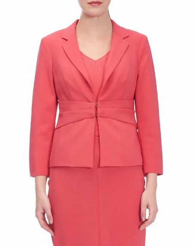 Stretch Crepe Jacket In Coral Tiered Jacket Buttoned Jacket Zippered Jacket