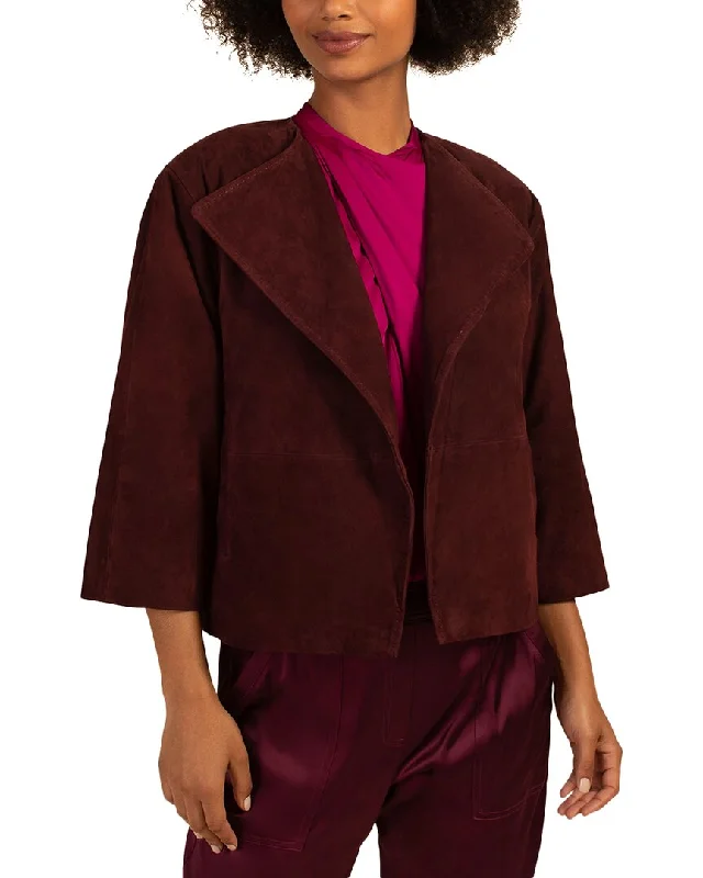 Trina Turk Hopeful Suede Jacket Stand-Up Collar Roll-Neck Collar Turtle Neck