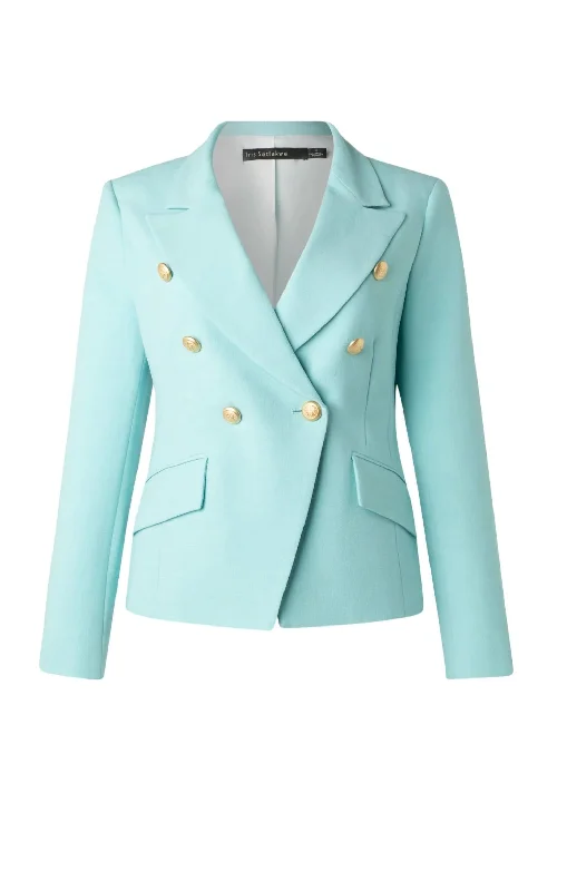 Womens Jacket 6 Buttons Suit Jacket In Aqua Faux Fur Jacket Real Fur Jacket Shearling Jacket