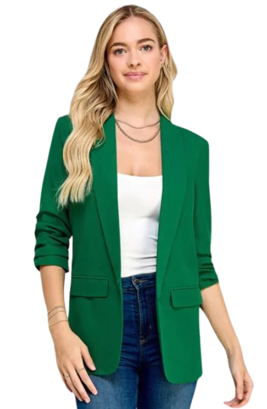 3/4 Sleeve Blazer with Gathered Sleeves (green & red) Women's Warm Suit