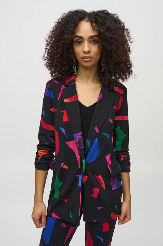 Abstract Print Blazer - Black Multi Women's Luxurious Suit