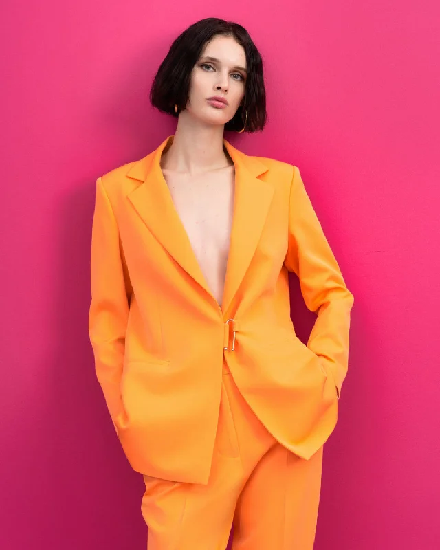 Access Neon Orange Blazer With Metallic Buckle Fastening Women's Casual Suit