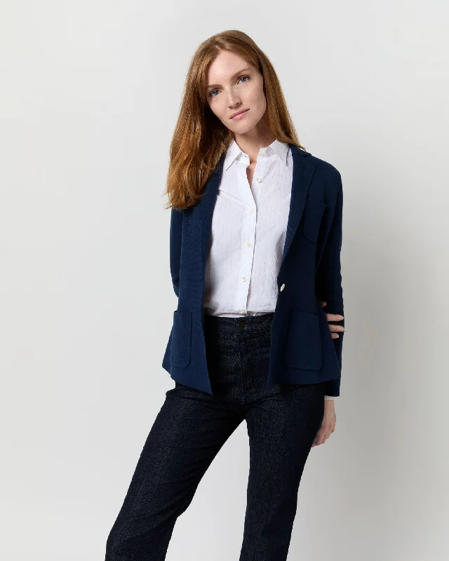 Schoolboy Blazer in Navy Cotton/Silk Women's Stripe Blazer