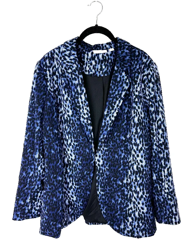 Blue Leopard Print Blazer - Size 14-16 Women's Elegant Blazer