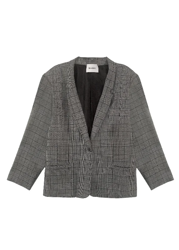 Bett Soft Tailored Blazer - Blue Grey Plaid - BAACALxBECCA Women's Simple Blazer