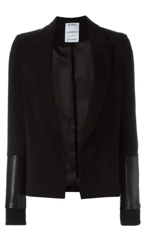 Black Pinned Contrast Sleeve Blazer Women's Vintage Jacket