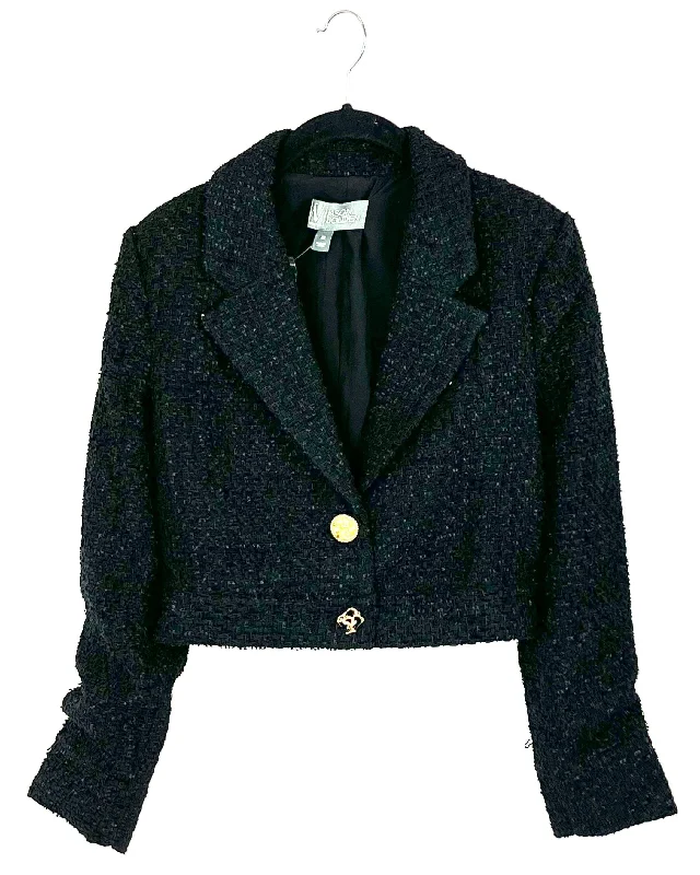 Black Tweed Cropped Blazer - Size 2/4 Women's Classic Blazer