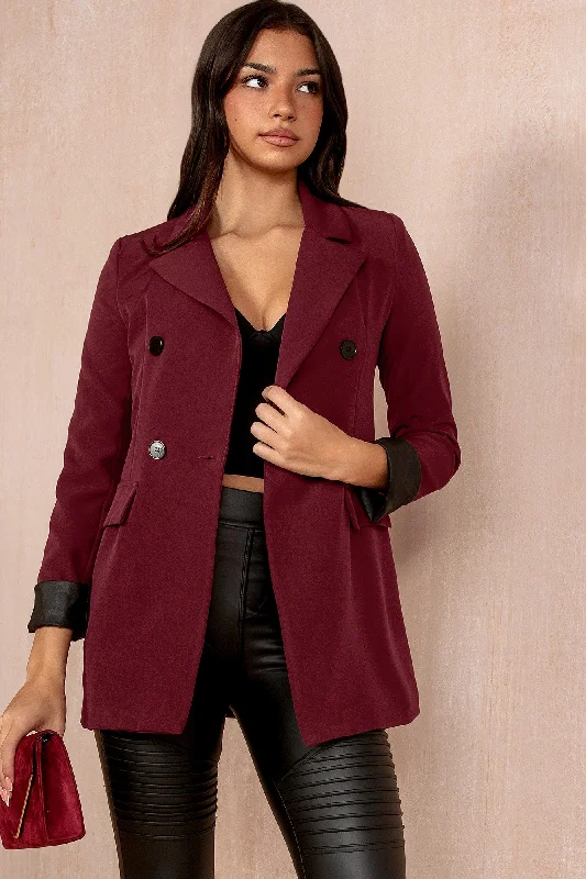 Bridgy Burgundy Leather Cuff Blazer Women's Stripe Blazer