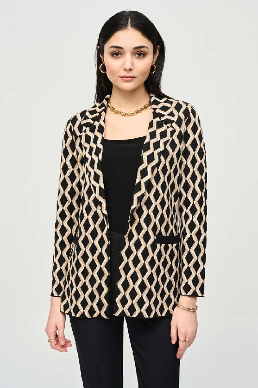 Brushed Jacquard Geometric Print Blazer - Black and Gold Women's Fashion Blazer