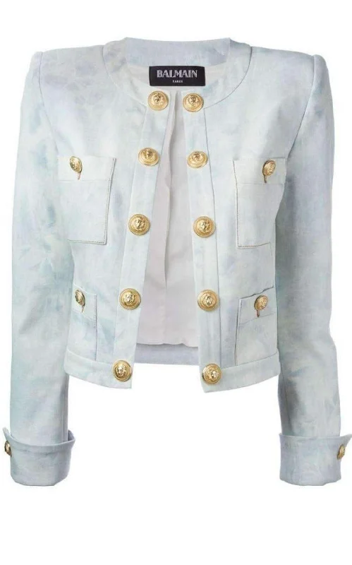 Cropped Stretch Cotton Denim Blazer Women's Trendy Jacket